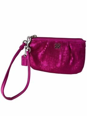 Y2K Vintage COACH 44509 Fushia Hot Pink Sequin Leather Small Women’s Wristlet